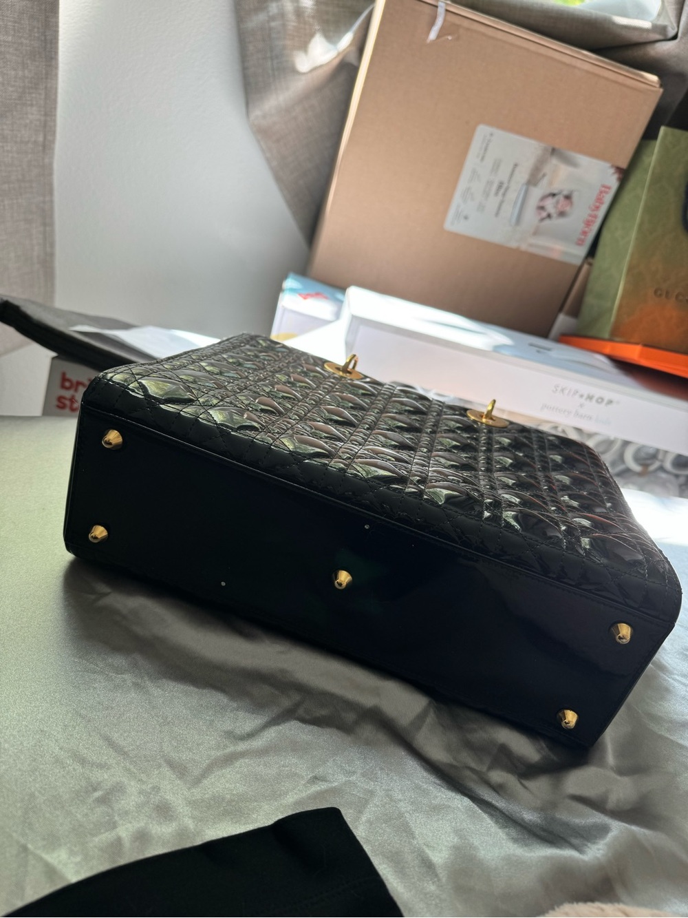 Dior Black Patent Leather Lady Dior Satchel with Gold Hardware Very New - Picture 7 of 11